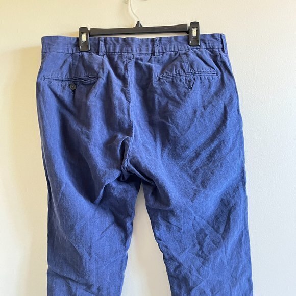 Club Monaco Davis‎ Slim Fit Linen Pants Navy Blue Mens Size 36 32 Work - Picture 4 of 7